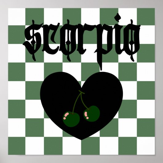 Schorpioen Gotische esthetische geruite kersenkuns Poster (Voorkant)