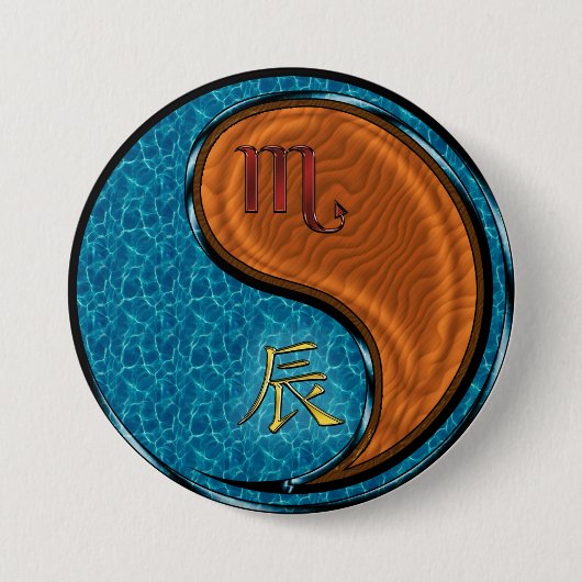Schorpioen & Houten Draak Ronde Button 7,6 Cm (Voorkant)