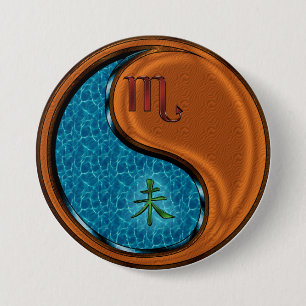 Schorpioen & Houten Geit Ronde Button 7,6 Cm