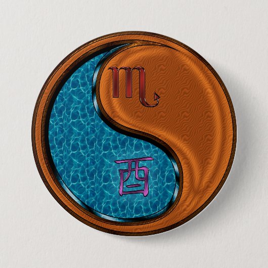 Schorpioen & Houten Haan Ronde Button 7,6 Cm (Voorkant)