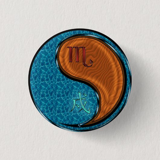 Schorpioen & Houten Hond Ronde Button 3,2 Cm (Voorkant)