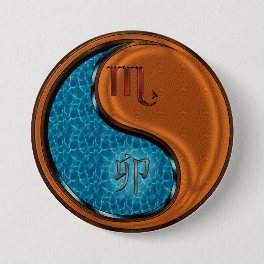 Schorpioen & Houten Konijn Ronde Button 7,6 Cm (Voorkant)