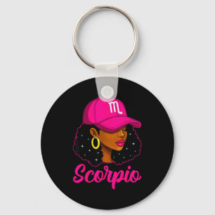Schorpioen Meisje Roze Hoed Zodiac Verjaardag Afro Sleutelhanger