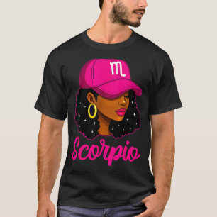 Schorpioen Meisje Roze Pet Zodiac Verjaardag Afro  T-shirt