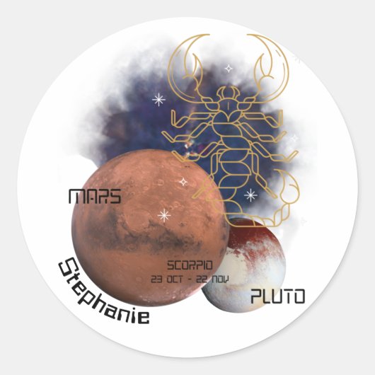 Schorpioen Monogram Zodiac Kosmische Planeten Koel Ronde Sticker (Voorkant)