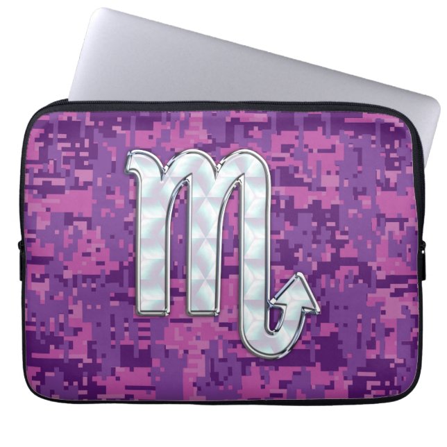 Schorpioen Sterrenbeeld op Fuchsia Digitale Camo Laptop Sleeve (Voorkant)