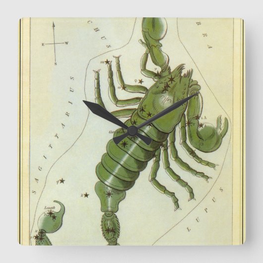 Schorpioen,  sterrenbeeld Urania's Mirror Vierkante Klok (Voorkant)