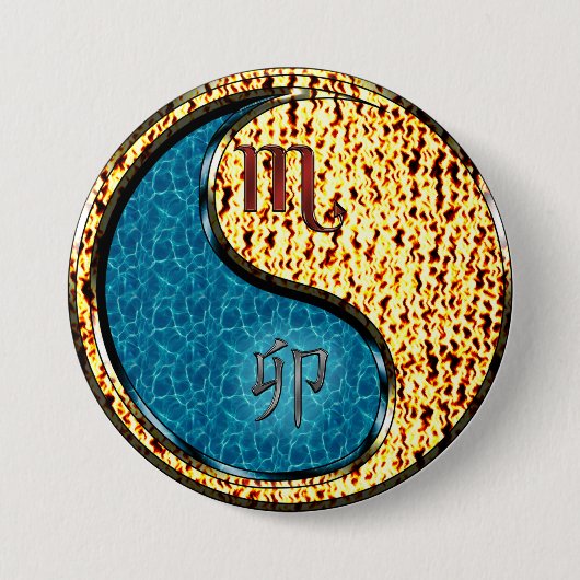 Schorpioen & Vuur Konijn Ronde Button 7,6 Cm (Voorkant)