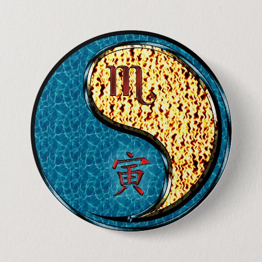 Schorpioen & Vuur Tijger Ronde Button 7,6 Cm (Voorkant)