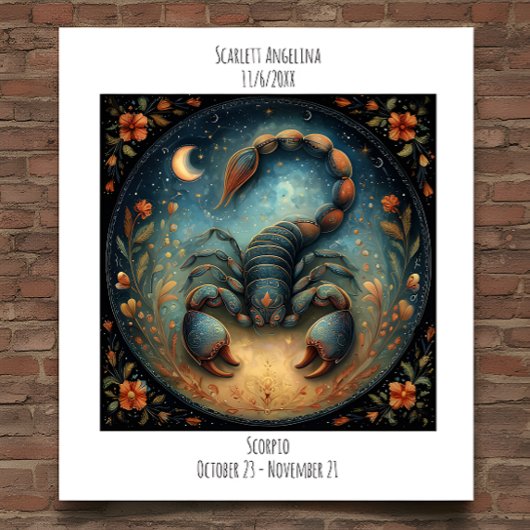 Schorpioen Zodiac Astrologie Naam & Verjaardag Poster