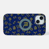 Schorpioen Zodiac + Astrologie Symbolen Patroon Gl iPhone 15 Case (Achterkant horizontaal)