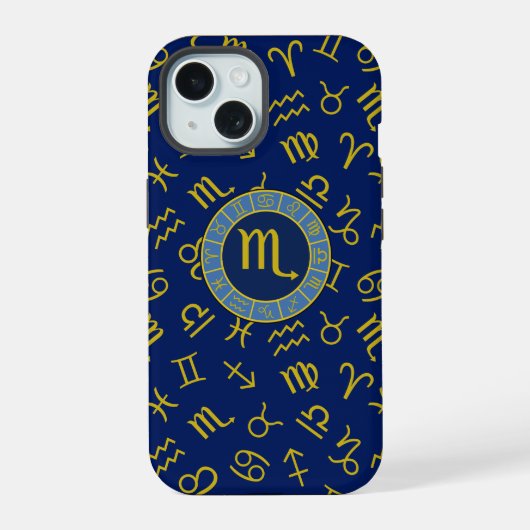 Schorpioen Zodiac + Astrologie Symbolen Patroon Gl iPhone 15 Case (Achterkant)