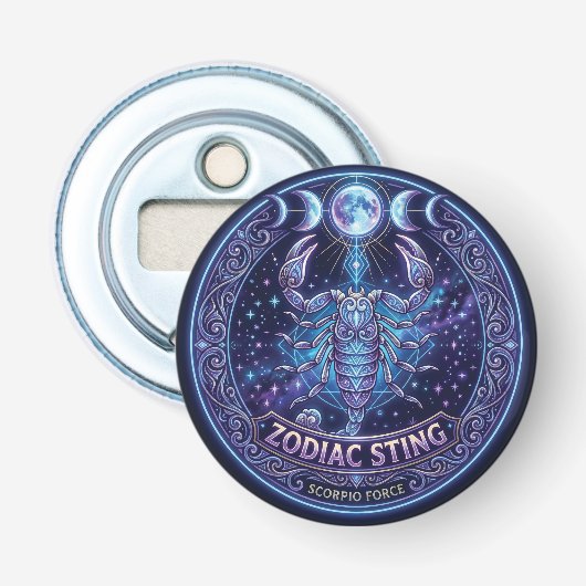 Schorpioen Zodiac Steek Hemels Grafisch Ontwerp Button Flesopener (Voorkant)