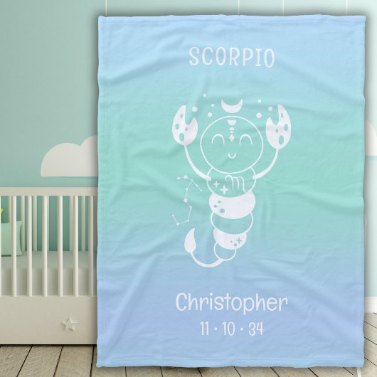 Schorpioen Zodiac Sternaam Geboorte Datum Blauw Ba Fleece Deken