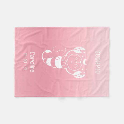 Schorpioen Zodiac Sternaam Geboortedatum Roze Baby Fleece Deken (Voorkant (Horizontaal))