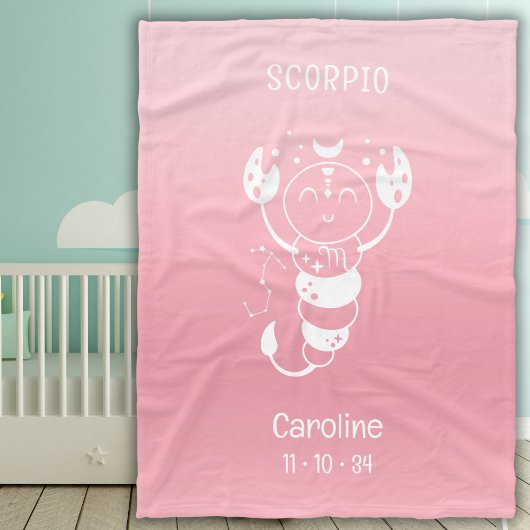 Schorpioen Zodiac Sternaam Geboortedatum Roze Baby Fleece Deken