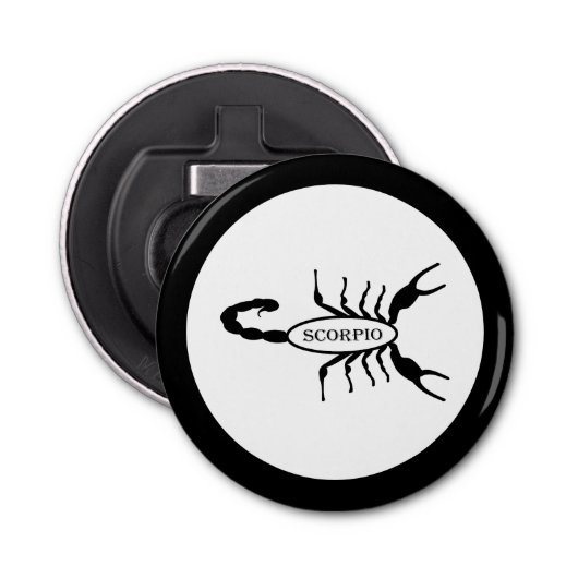 Schorpioen Zwart Scorpion Sterrenbeeld Button Flesopener (Voorkant)