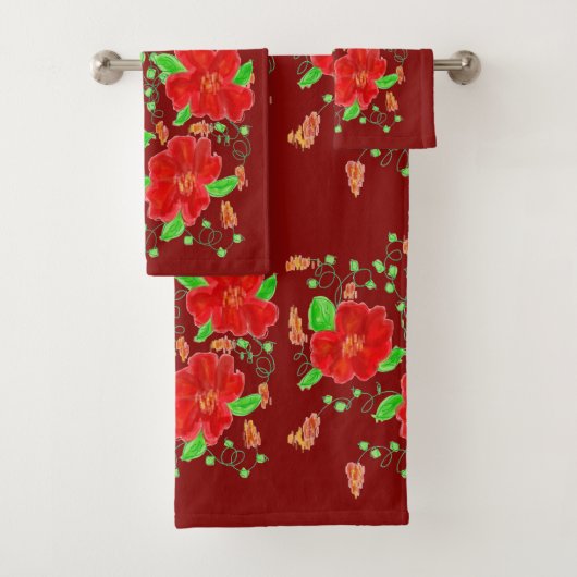 Schorrood Gebloemd Bad Handdoek (Insitu)