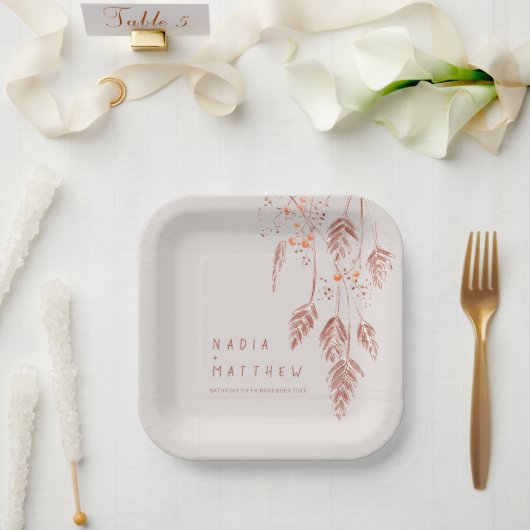 Schorsbessen bruine terracotta bruiloft papieren bordje (Huwelijk)