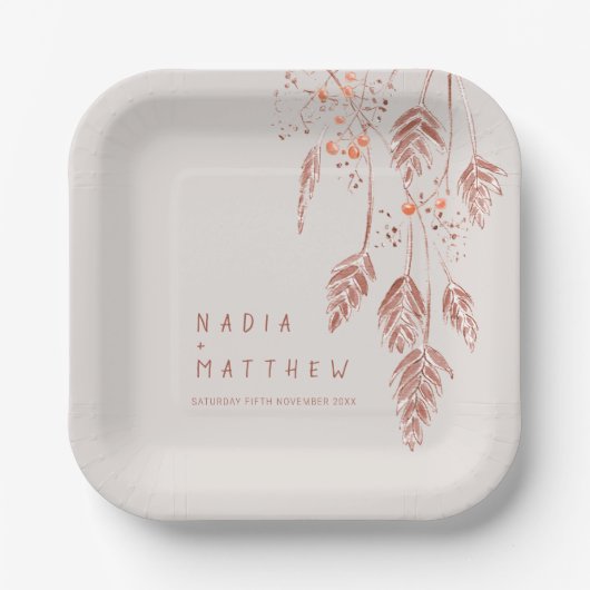 Schorsbessen bruine terracotta bruiloft papieren bordje (Voorkant)