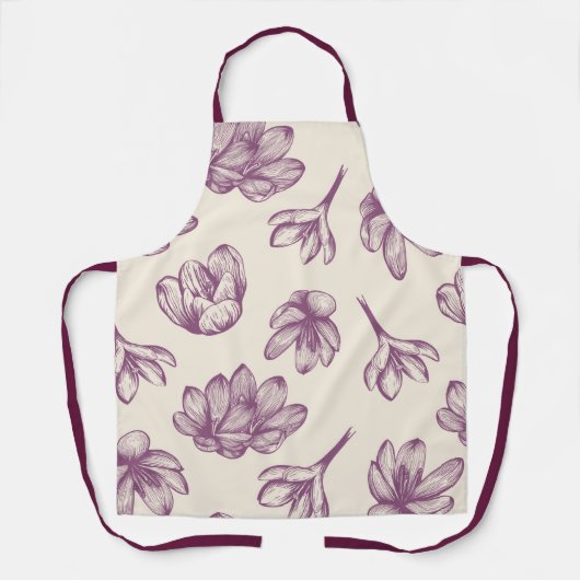 Schort - bordeauxrood bloemmotief (Voorkant)