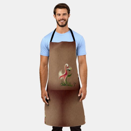 Schort bruin vogelontwerp (Gedragen)