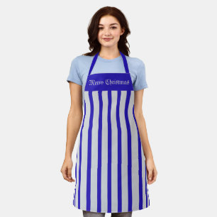 Schort Cafe Blue en Silver Stripe Merry Kerstmis