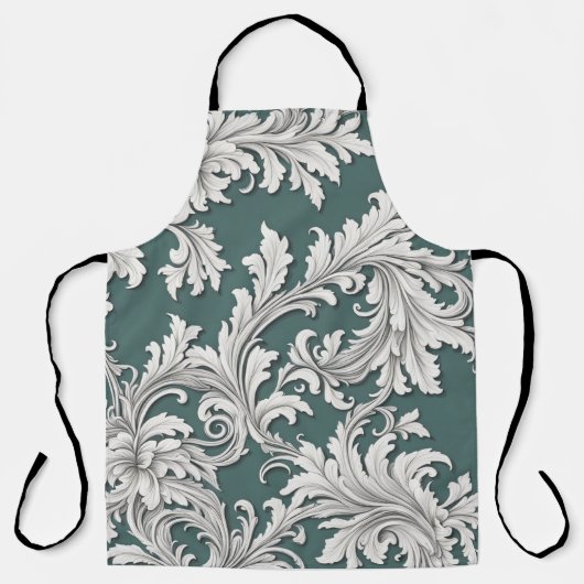 Schort Damask Zwart Wit Smokey Aqua (Voorkant)