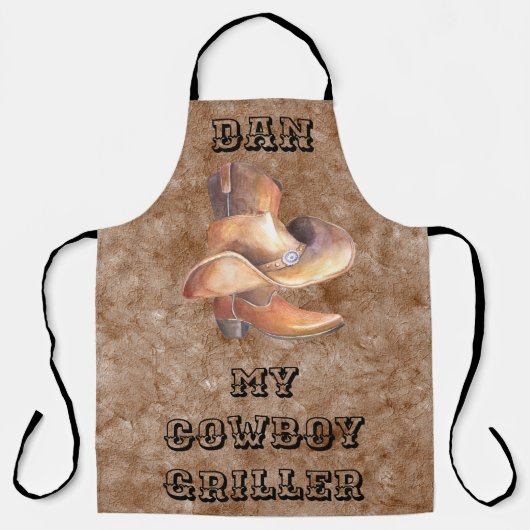 Schort Grote Cowboy-boot en -Pet op Paint Griller (Voorkant)