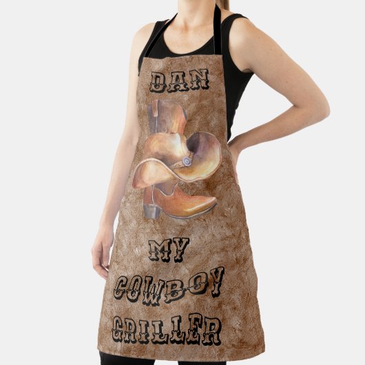 Schort Grote Cowboy-boot en -Pet op Paint Griller (Insitu)