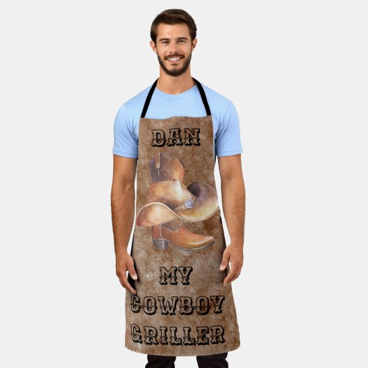 Schort Grote Cowboy-boot en -Pet op Paint Griller (Gedragen)