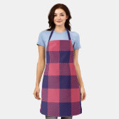 Schort Hot Roze Magenta Indigo Buffalo geruit (Gedragen)