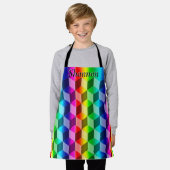 Schort - Illusie van regenboogblokken met naam (Gedragen)