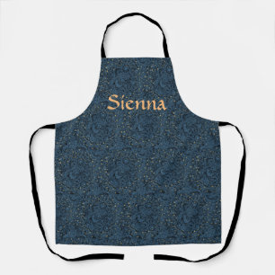 Schort in donkerblauw met sterren en bloemen