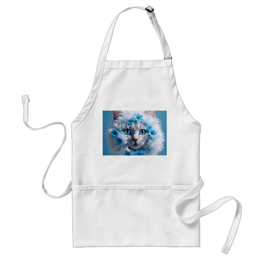 Schort in normale maat wit met witte kat mooi (Voorkant)