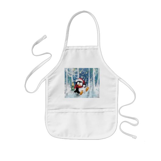 Schort kerstcadeau voor Kinderen met Happy Penguin (Voorkant)