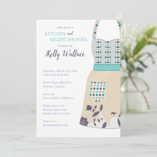 Schort Keuken en Recept Bruidsdouche Uitnodiging (Staand voorkant)