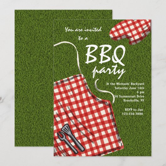 Schort Klaar voor een Uitnodiging BBQ (Voorkant / Achterkant)