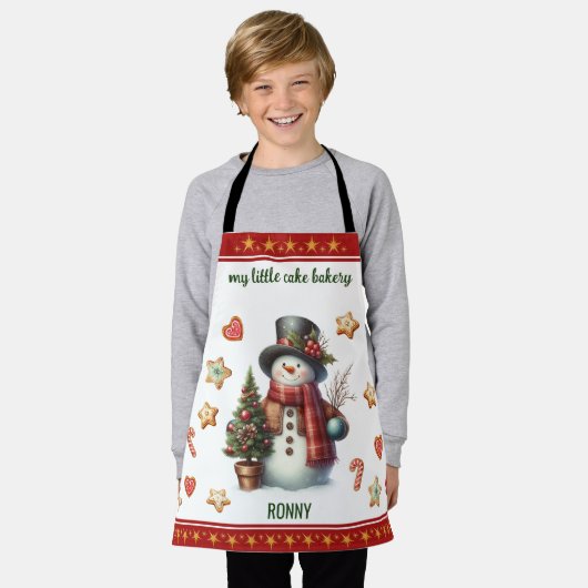 Schort Klein sneeuwmannetje en kerstkoekjes rood (Gedragen)