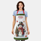 Schort Medium Sneeuwman en Kerstkoekjes Groen (Gedragen)