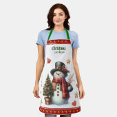 Schort Medium Sneeuwman en Kerstkoekjes Rood (Gedragen)