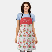 Schort met aardbeiencupcake en eigen naam (Gedragen)