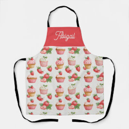 Schort met aardbeiencupcake en eigen naam