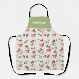 Schort met aardbeiencupcake en eigen naam