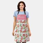 Schort met aardbeiencupcake en eigen naam (Gedragen)