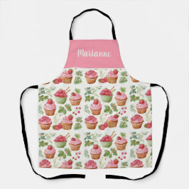 Schort met aardbeiencupcake en eigen naam