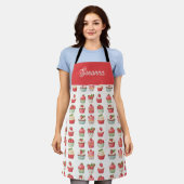 Schort met aardbeiencupcake en eigen naam (Gedragen)