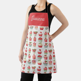 Schort met aardbeiencupcake en eigen naam