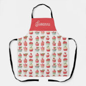 Schort met aardbeiencupcake en eigen naam (Voorkant)