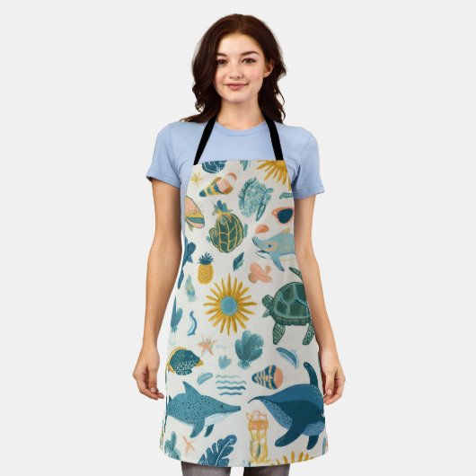Schort met All-Over Print van Oceaan Golven Cadeau (Gedragen)